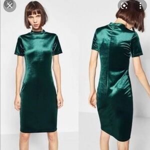 Zara Trafaluc Dark Green Velvet Dress